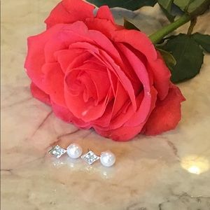 Faux Pearl and Rhinestone Earrings